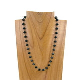 Copper Chain Black Face Cut Crystal Bead Necklace — 17"