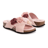 Muk Luks Womens Penelope Crochet Suede Floral Cross Strap Sandal Slide Blush