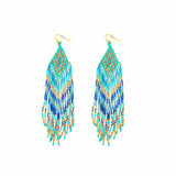 Waterfall Beaded Drop Earrings in Blue & Gold