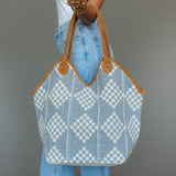 Gray & Cream Diamond Woven Tote Bag