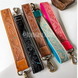 Hand Tooled Leather Wristlet Keychain Key Fob Skinny Pink