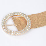 Wide Rhinestone Elastic Belt in Gold