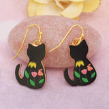 Floral Feline Black Cat Earrings