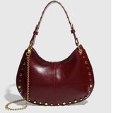 Retro Studded Chain Strap Shoulder Bag Dark Red