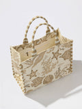 Coastal Jacquard Tote | Beige | Ocean Motif