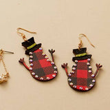 Snowman Christmas Earrings Red Black Plaid