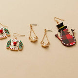 Reindeer Christmas Earrings Dangle Chain Pearl Gold