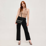 Thea Vegan Leather Croc Print Crossbody Top Handle Bag Black