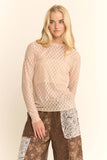 Metallic Mesh Long Sleeve Top - Sheer Shimmer Layering Shirt Cream
