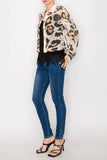 Lace & Sequin Cropped Button-Up Jacket – Leo Print