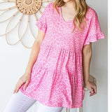 Pink Leopard Tiered Short Sleeve Top