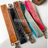 Hand Tooled Leather Wristlet Keychain Key Fob Skinny Turquoise