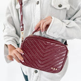 Coco Chevron Quilted Camera Crossbody Bag Maroon