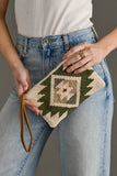Cream, Green, Tan Western Wristlet