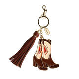 Pink Sunburst Cowgirl Boots Tassel Enamel Keychain Bag Charm