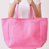 Nautical Stripe Paper Straw Tote Bag in Pink