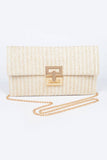Ivory Faux Straw Flap Clutch with Gold Clasp