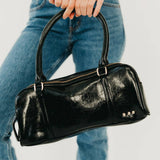 Arlys Black Vegan Leather Barrel Shoulder Bag