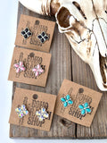 Western Clover Stud Earrings in AB Clear
