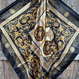 Black and Gold Floral Wild Rag Scarf - Western Southwestern Neck Scarf 35x35