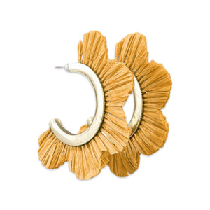 Mustard Yellow Raffia Petal Scalloped Hoop Earring