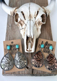Western Turquoise Flower & Cactus Teardrop Earrings