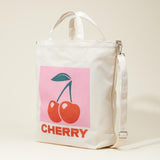 Cherry Fruit Graphic Printed Canvas Tote Crossbody Bag