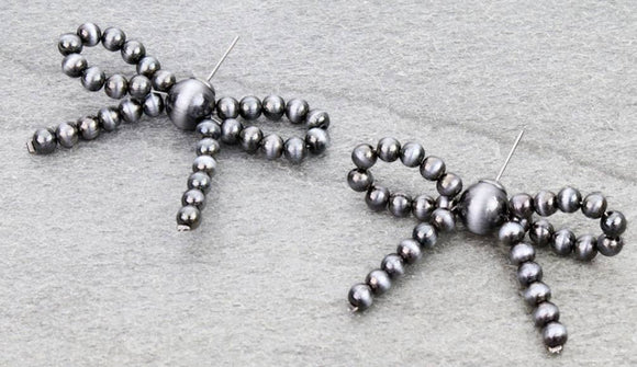 Navajo Style Pearl Bow Stud Earrings
