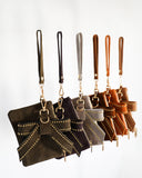 Suede Wristlet & Bow Set - Chocolate Cow Print 2-Piece