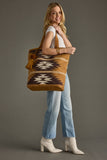 Tan, Brown & Cream Western Woven Wool Tote Bag | Boho Pom Tassel Tote