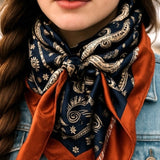 Rust Navy Floral Paisley Printed Western Southwestern Wild Rag Scarf Accent