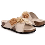 Muk Luks Women Penelope Crochet Suede Floral Cross Strap Sandal Slide Stone