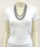 Handmade Navajo-Style 3-Strand Western Bead & Silver-Tone Necklace