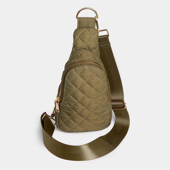 Rhea Nylon Puffer Quilted Sling Bag Olive