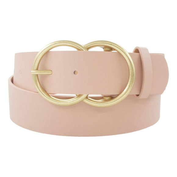 Wide Vegan Leather Gold Double Ring Belt Blush Pink