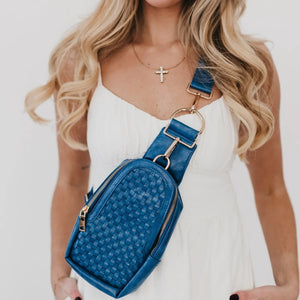 Waverly Woven Crossbody Sling Bag with Strap Extender Denim Blue