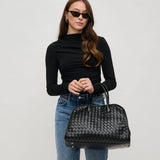 Rhonda Woven Vegan Leather Tote Bag | Black