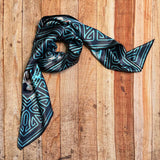 Western Longhorn Print Silky Wild Rag | 36x36 | Black & Turquoise