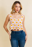 Cute Boho Daisy Crochet Crop Camisole Overlay Top White Yellow
