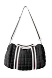 Black Striped Quilted Duffel Weekender Bag