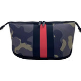 Neoprene Cosmetic Travel Bag Green Camo and Black Red Stripes