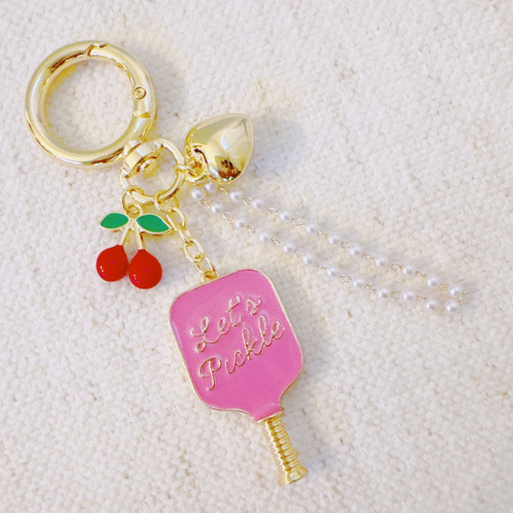 Pickleball Cherry Bag Charm Keychain Sweet Sporty Paddle Cherry Charms