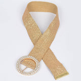 Wide Rhinestone Elastic Belt in Gold