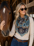 Aztec Print Square Silky Wild Rag | Teal/Mocha