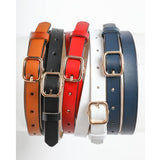 Versatile Skinny Classic Leather Gold Buckle Belt Camel Brown