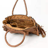 Tan Leather Fringe Braided Handles Western Satchel Purse Cowgirl Rodeo