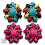 Western Southwestern Multicolor Stone Flower Post Earring