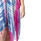 Boho Tie Dye Lightweight Tassel Cover Up Kimono Wrap Blue Pink