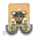 Scenic Southwest Western Cactus Acrylic Rhinestone Teardrop Earrings