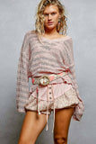 Floral Embroidered Belt – Cream & Neon Coral | Round Beaded Buckle | Pol Clothing